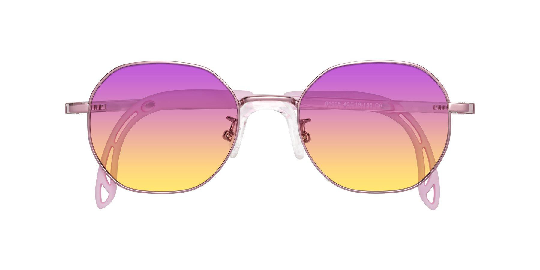 Folded Front of Esther in Artist Pink with Purple / Yellow Gradient Lenses