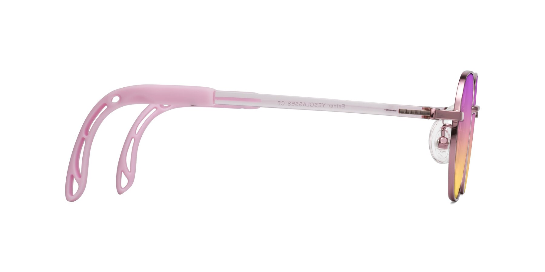 Side of Esther in Artist Pink with Purple / Yellow Gradient Lenses