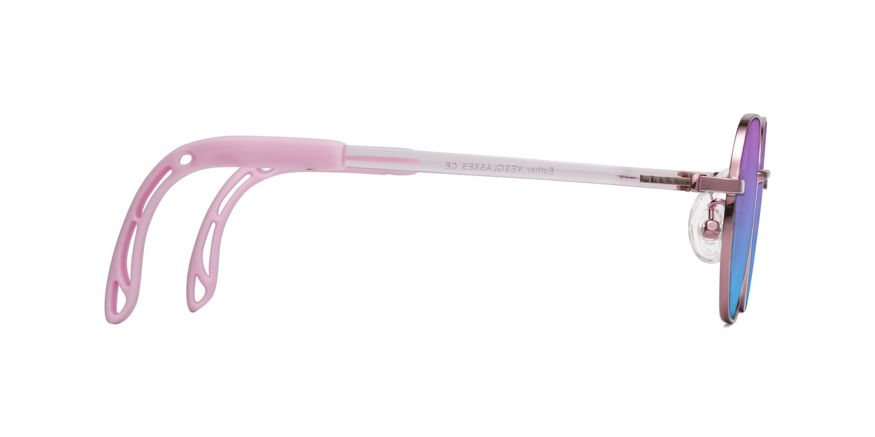 Side of Esther in Artist Pink with Purple / Blue Gradient Lenses