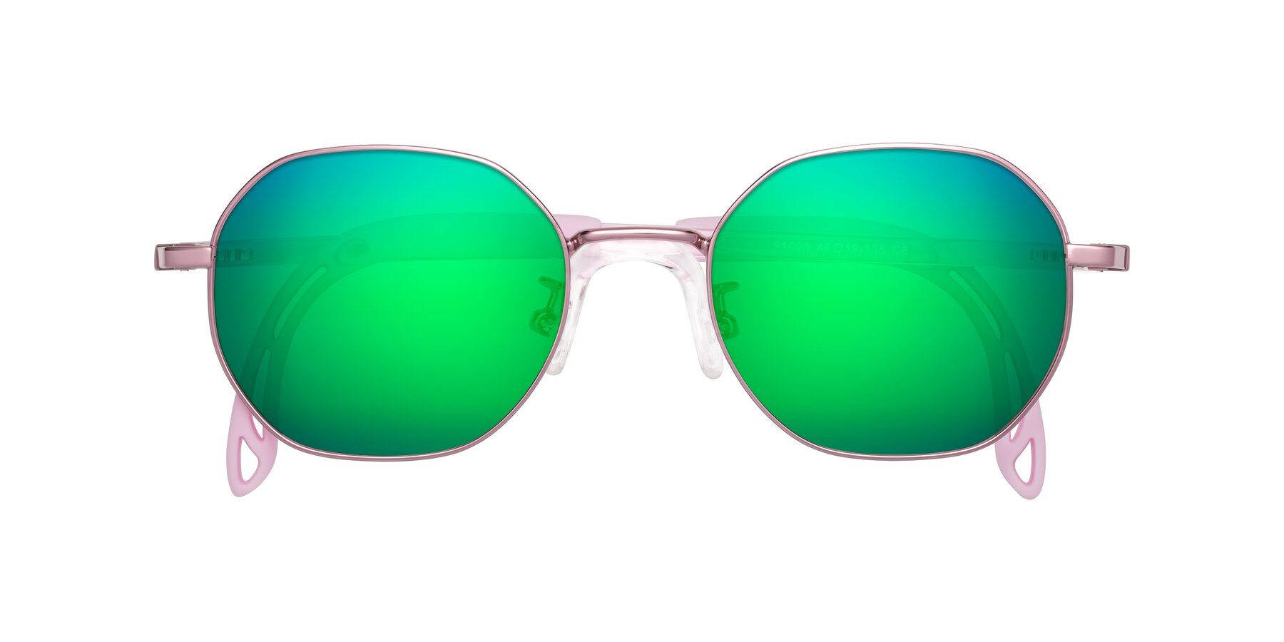 Folded Front of Esther in Artist Pink with Green Mirrored Lenses