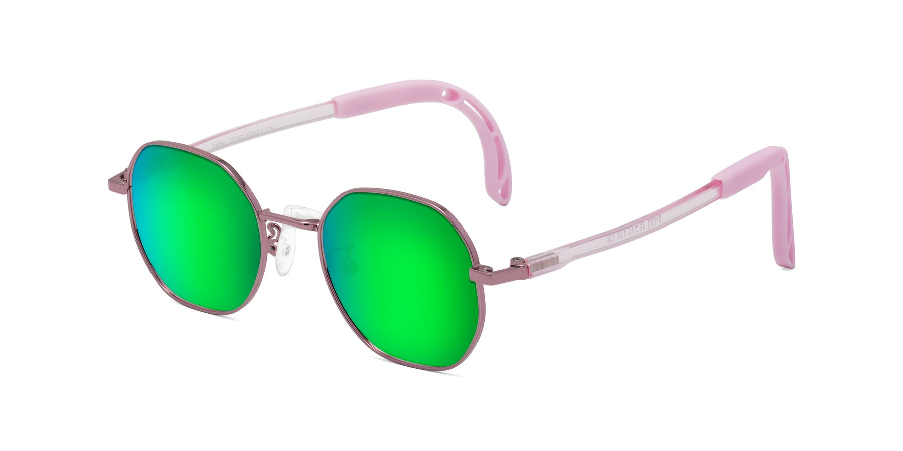 Angle of Esther in Artist Pink with Green Mirrored Lenses