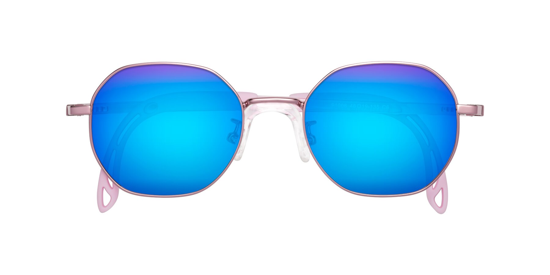 Folded Front of Esther in Artist Pink with Blue Mirrored Lenses