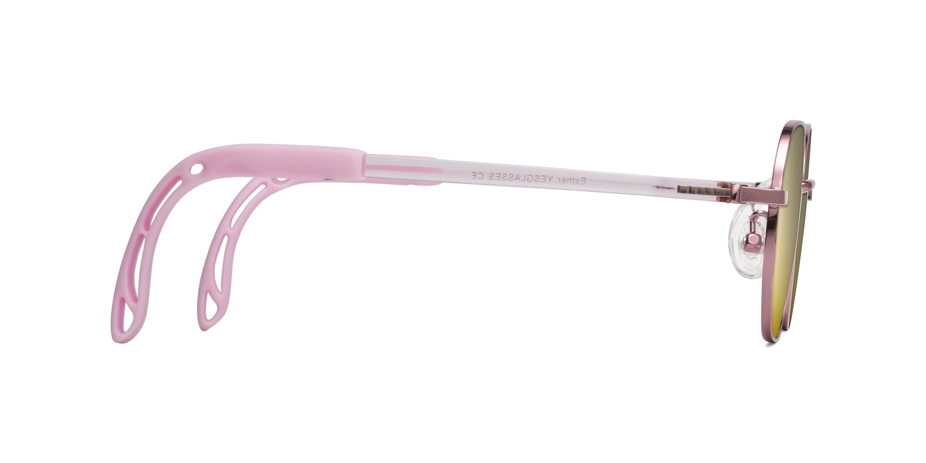 Side of Esther in Artist Pink with Gold Mirrored Lenses