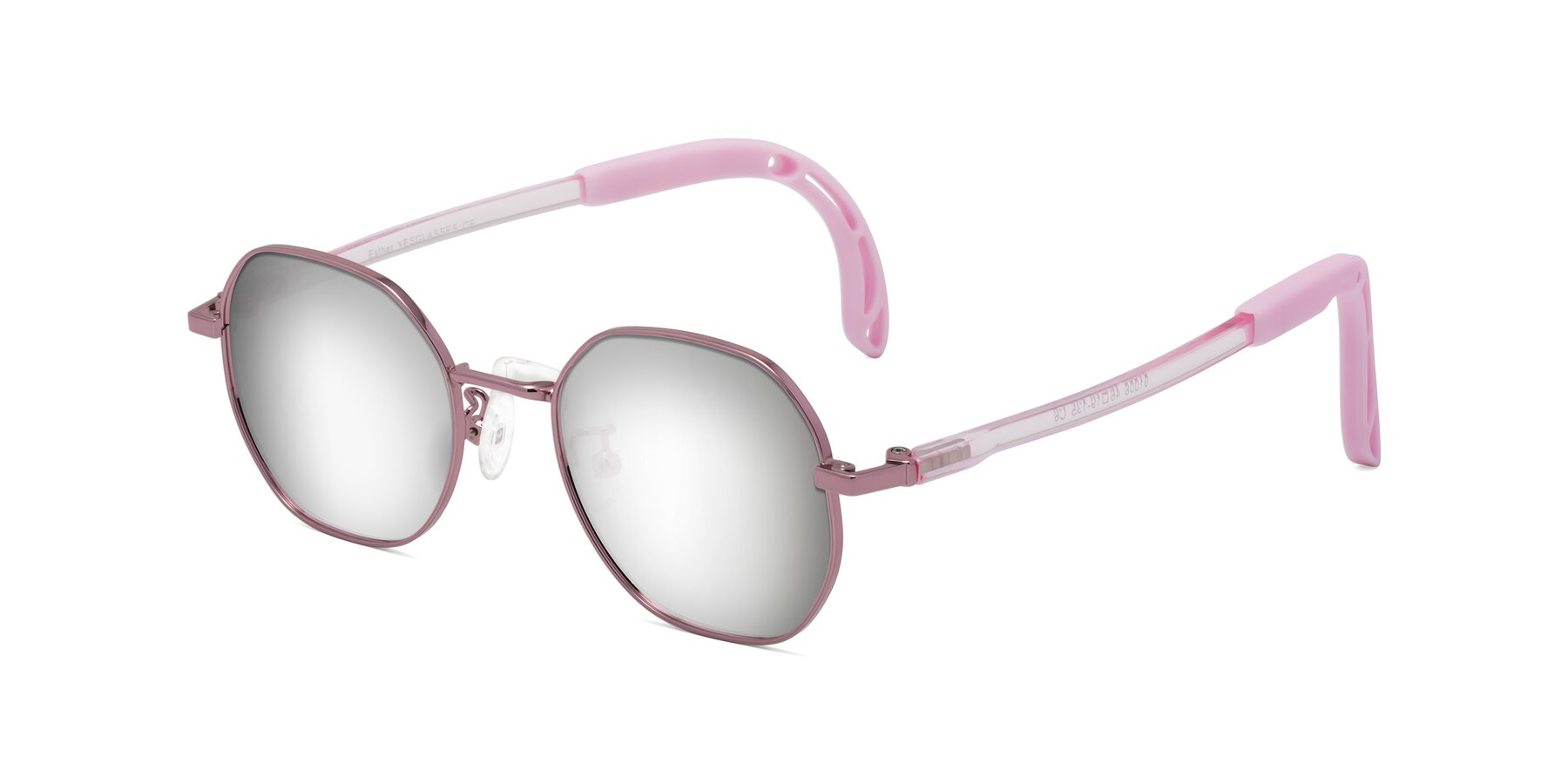 Angle of Esther in Artist Pink with Silver Mirrored Lenses