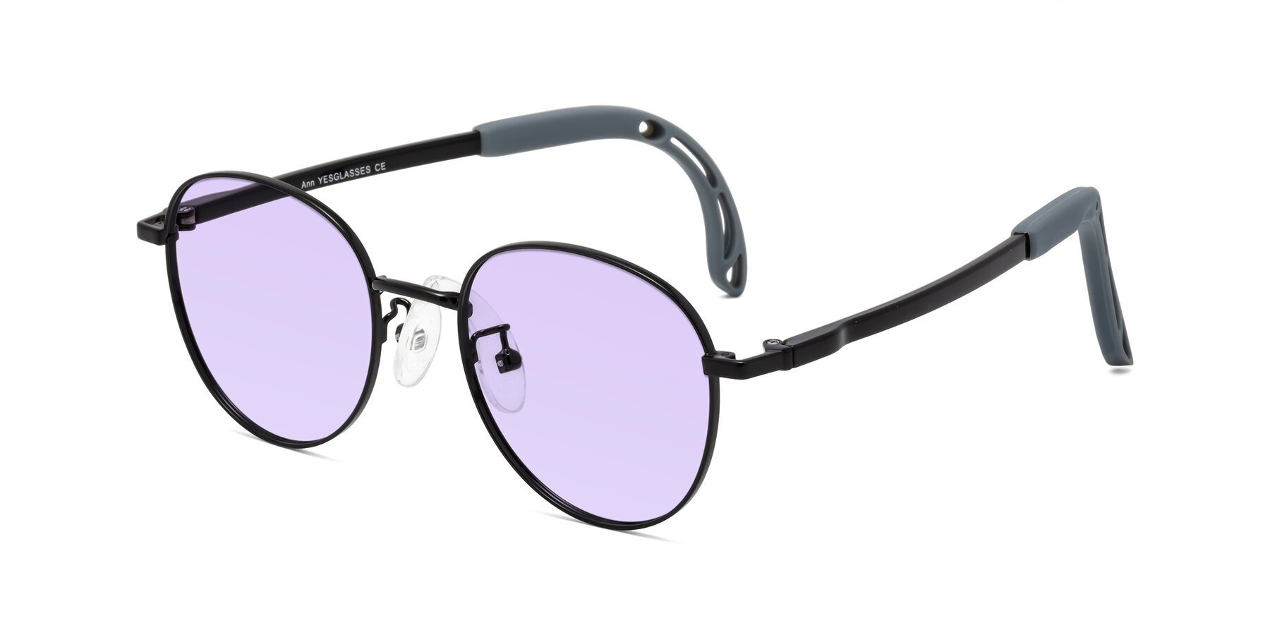 Angle of Ann in Ninja Black with Light Purple Tinted Lenses