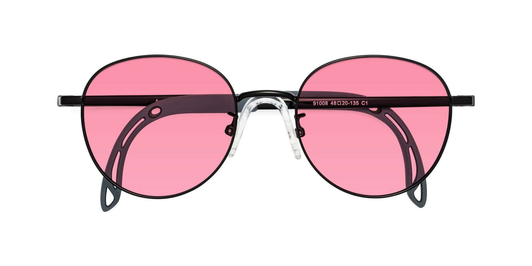 Folded Front of Ann in Ninja Black with Pink Tinted Lenses