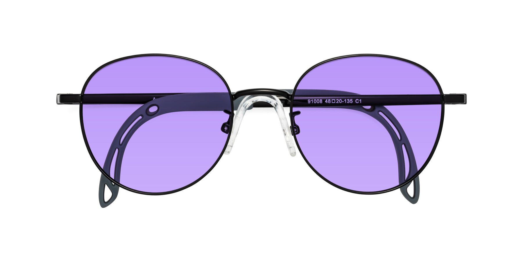 Folded Front of Ann in Ninja Black with Medium Purple Tinted Lenses