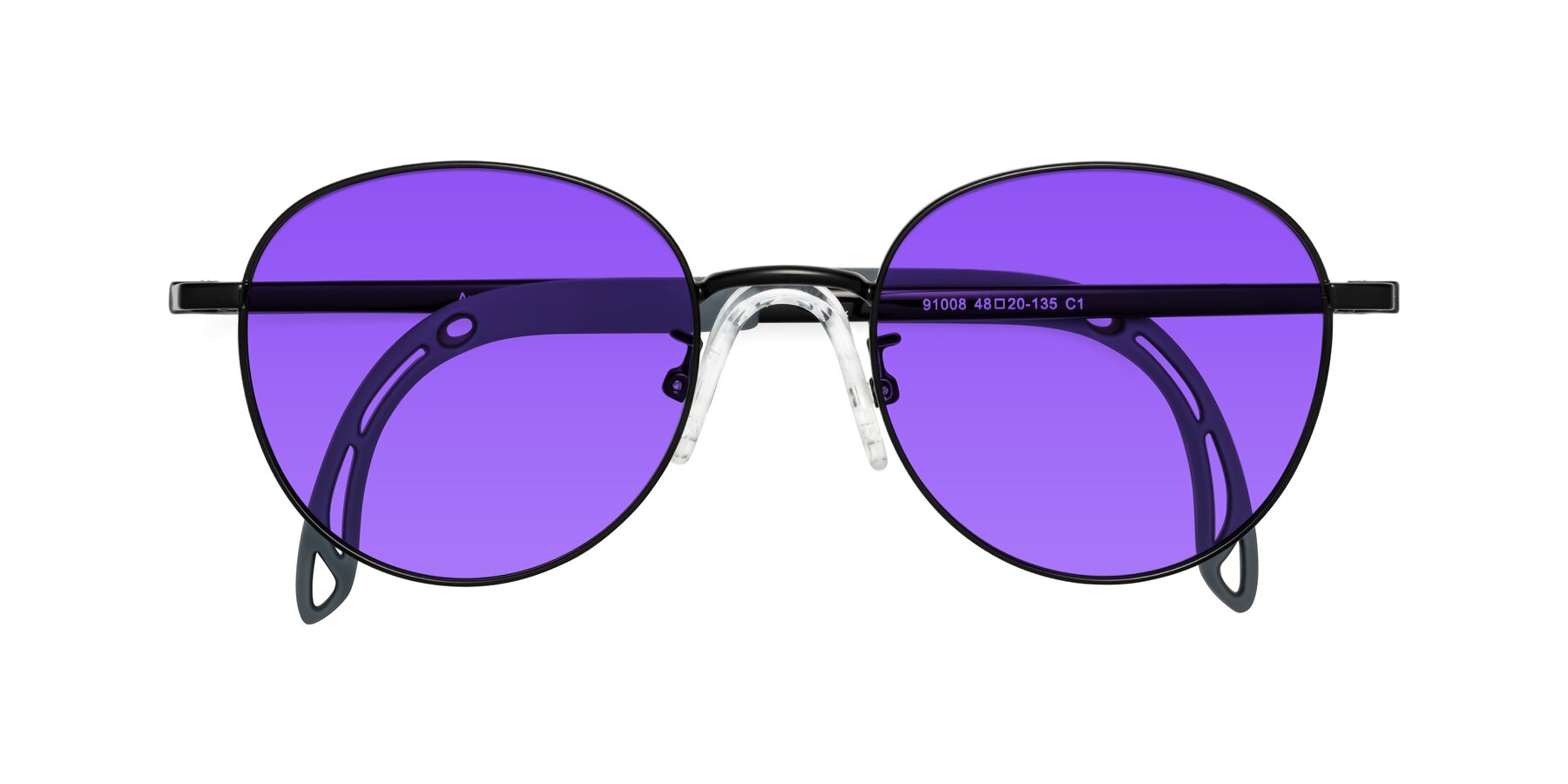 Folded Front of Ann in Ninja Black with Purple Tinted Lenses