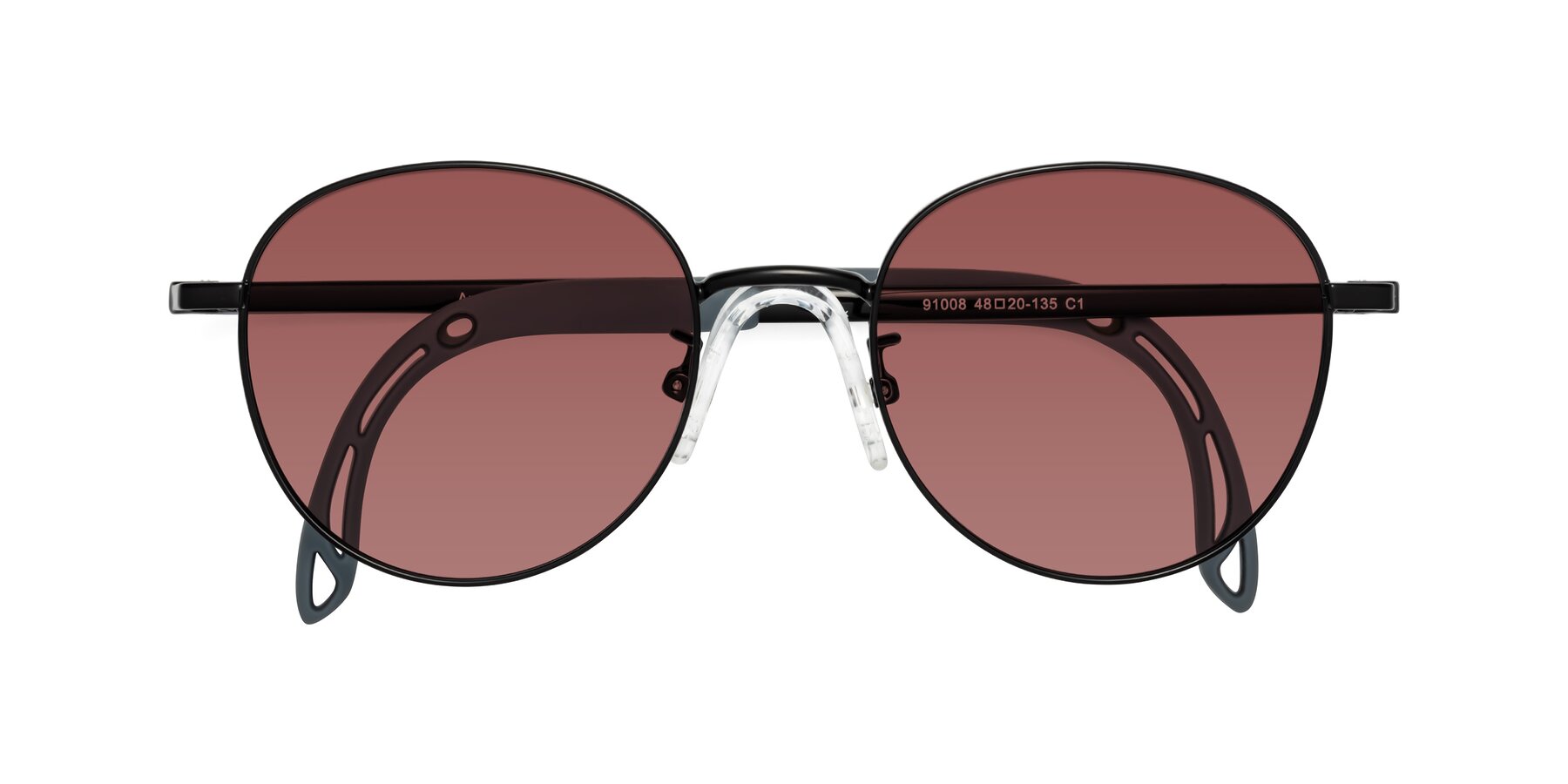 Folded Front of Ann in Ninja Black with Garnet Tinted Lenses