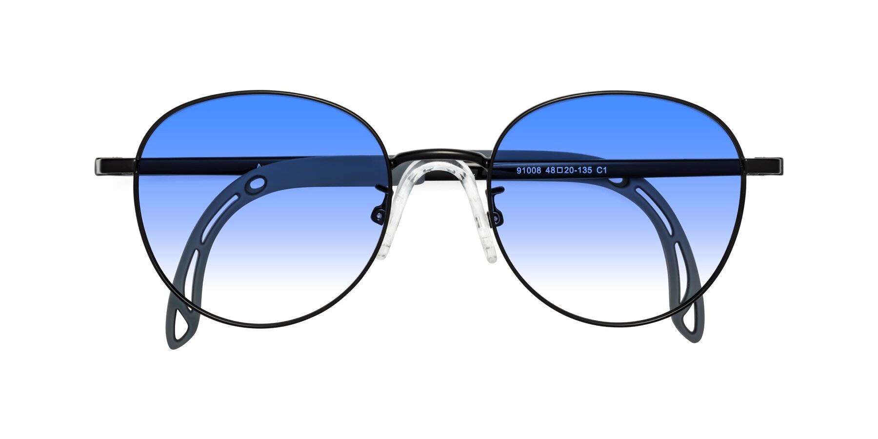 Folded Front of Ann in Ninja Black with Blue Gradient Lenses