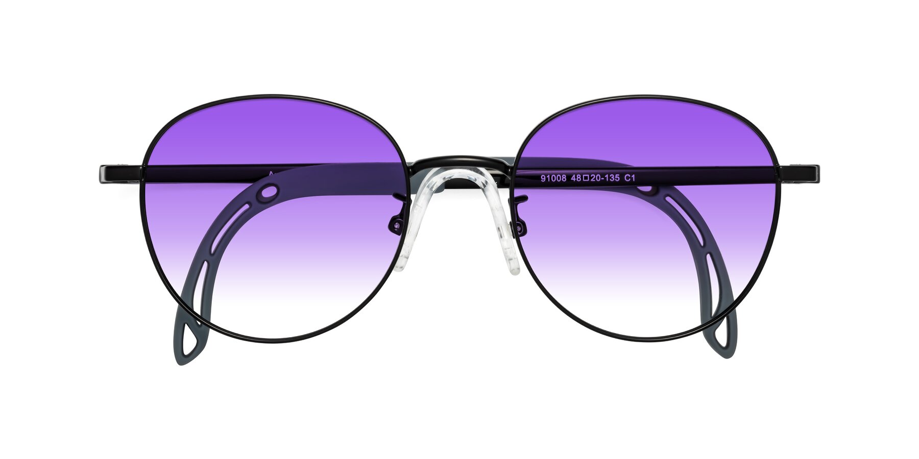 Folded Front of Ann in Ninja Black with Purple Gradient Lenses