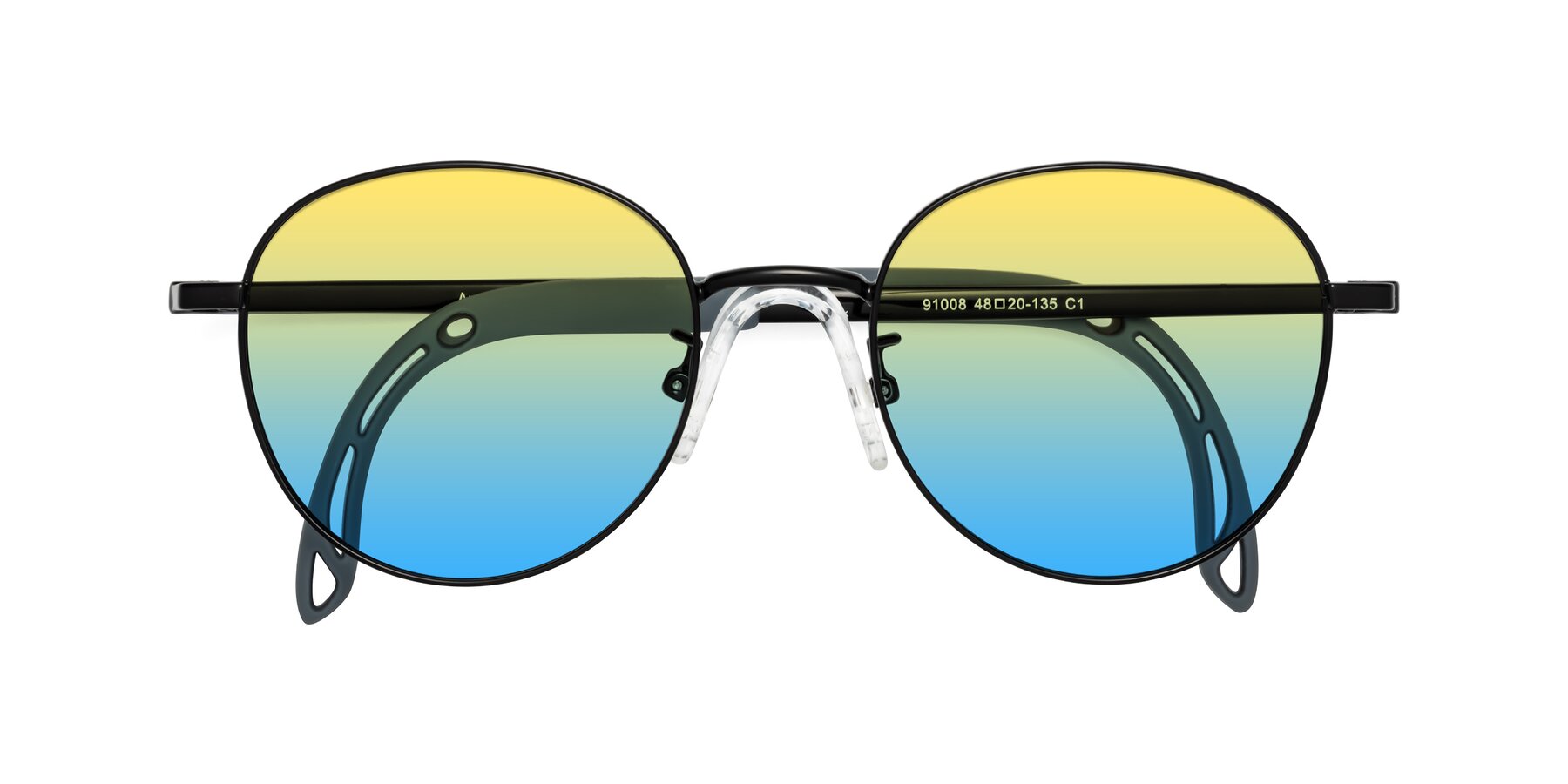 Folded Front of Ann in Ninja Black with Yellow / Blue Gradient Lenses