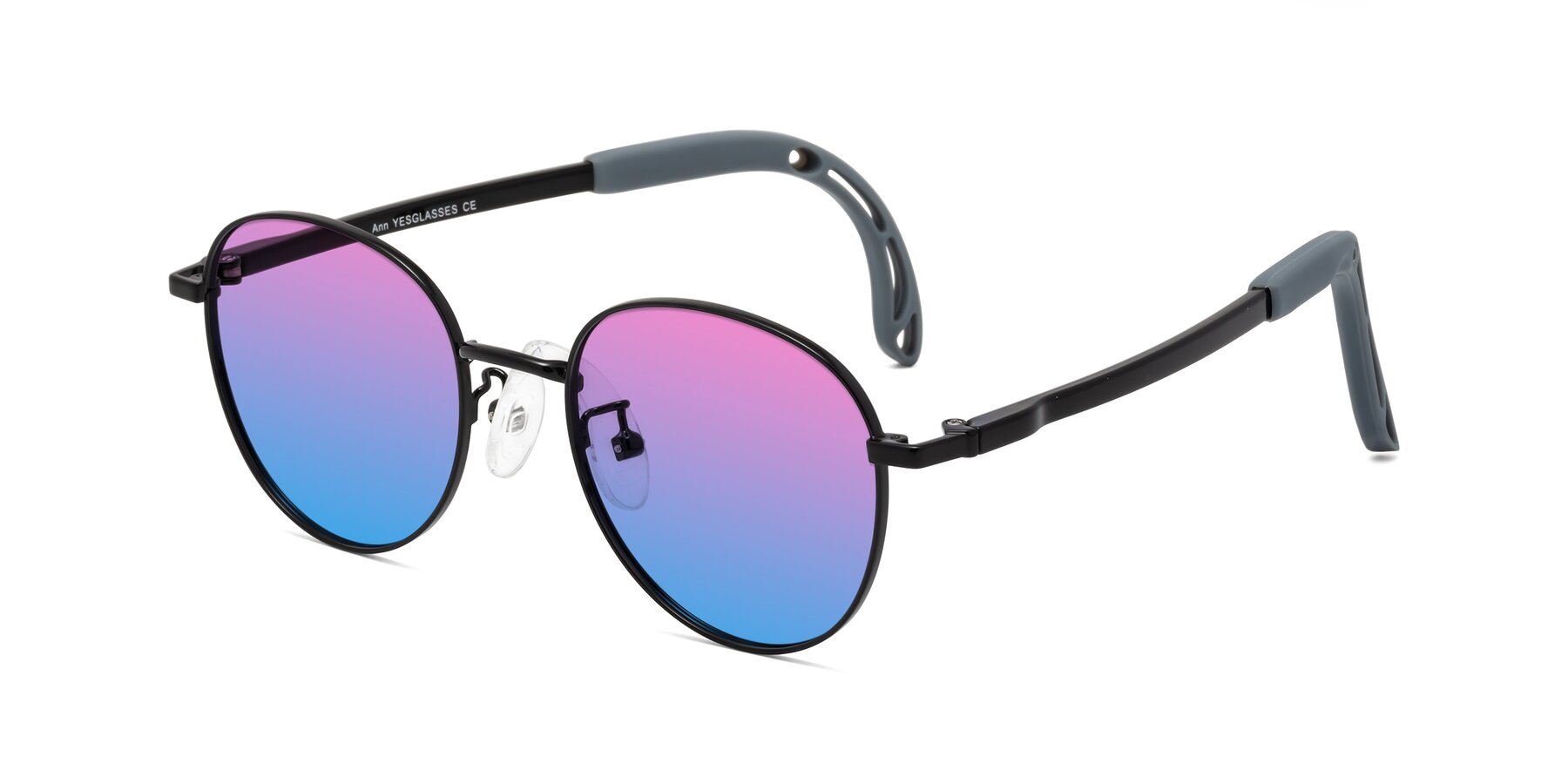 Angle of Ann in Ninja Black with Pink / Blue Gradient Lenses