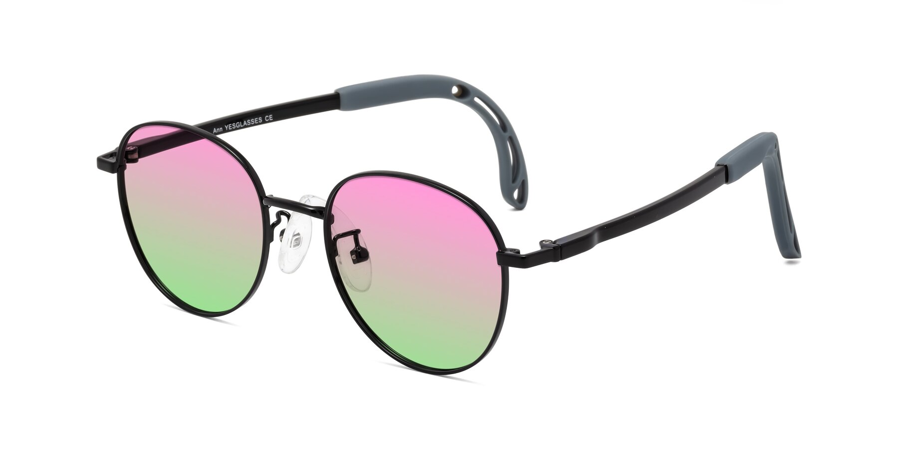 Angle of Ann in Ninja Black with Pink / Green Gradient Lenses