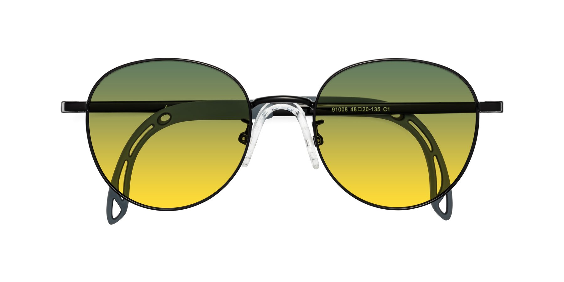 Folded Front of Ann in Ninja Black with Green / Yellow Gradient Lenses