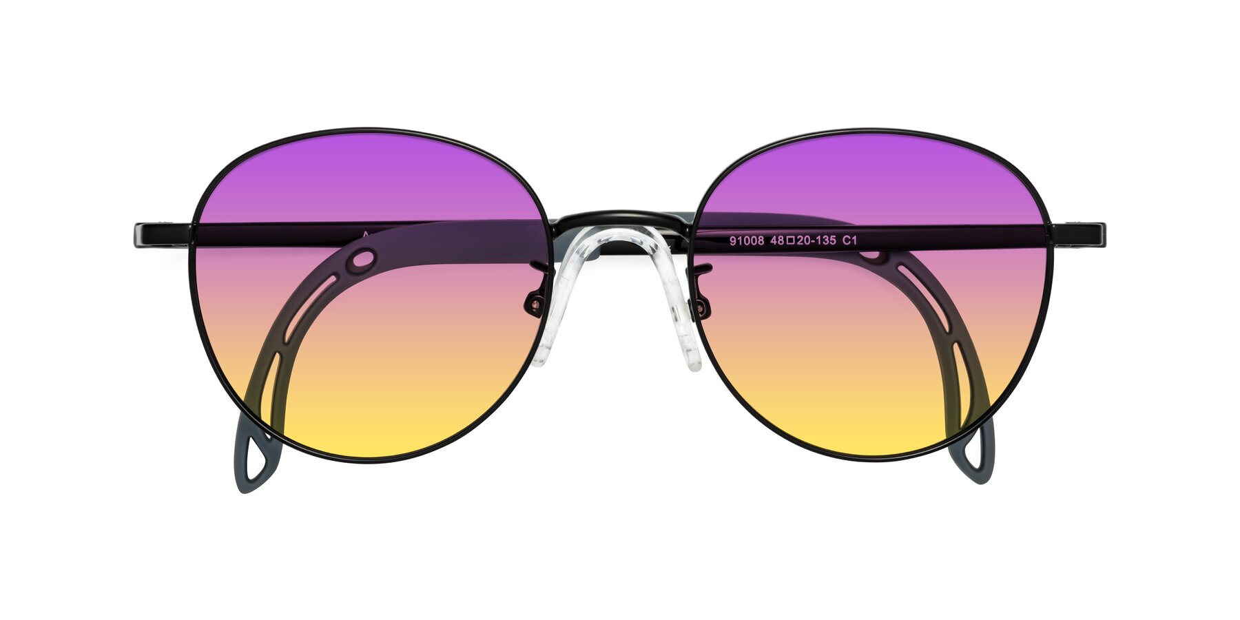 Folded Front of Ann in Ninja Black with Purple / Yellow Gradient Lenses