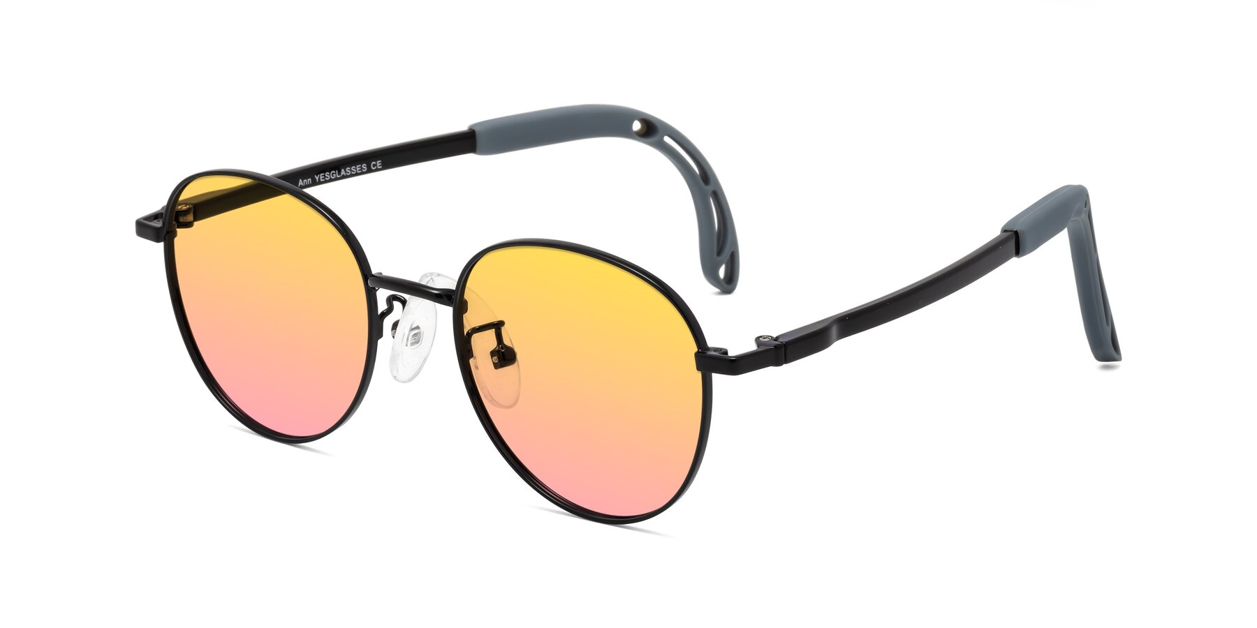 Angle of Ann in Ninja Black with Yellow / Pink Gradient Lenses