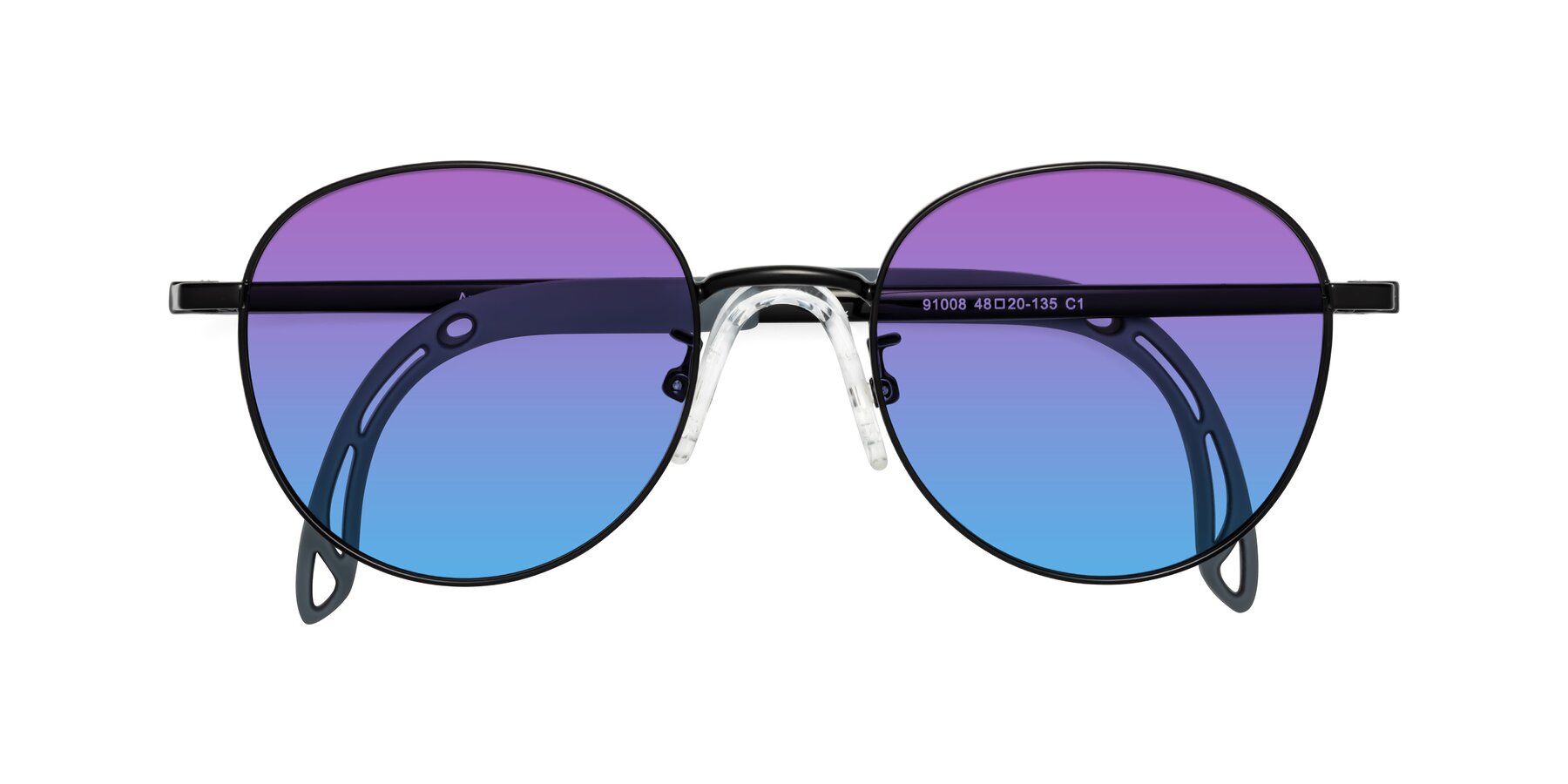 Folded Front of Ann in Ninja Black with Purple / Blue Gradient Lenses