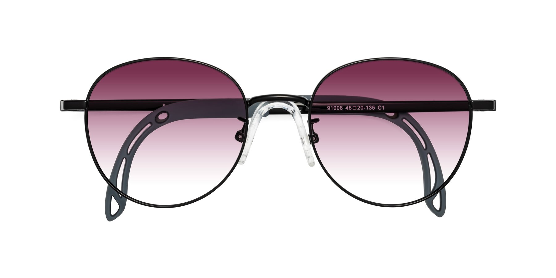 Folded Front of Ann in Ninja Black with Wine Gradient Lenses