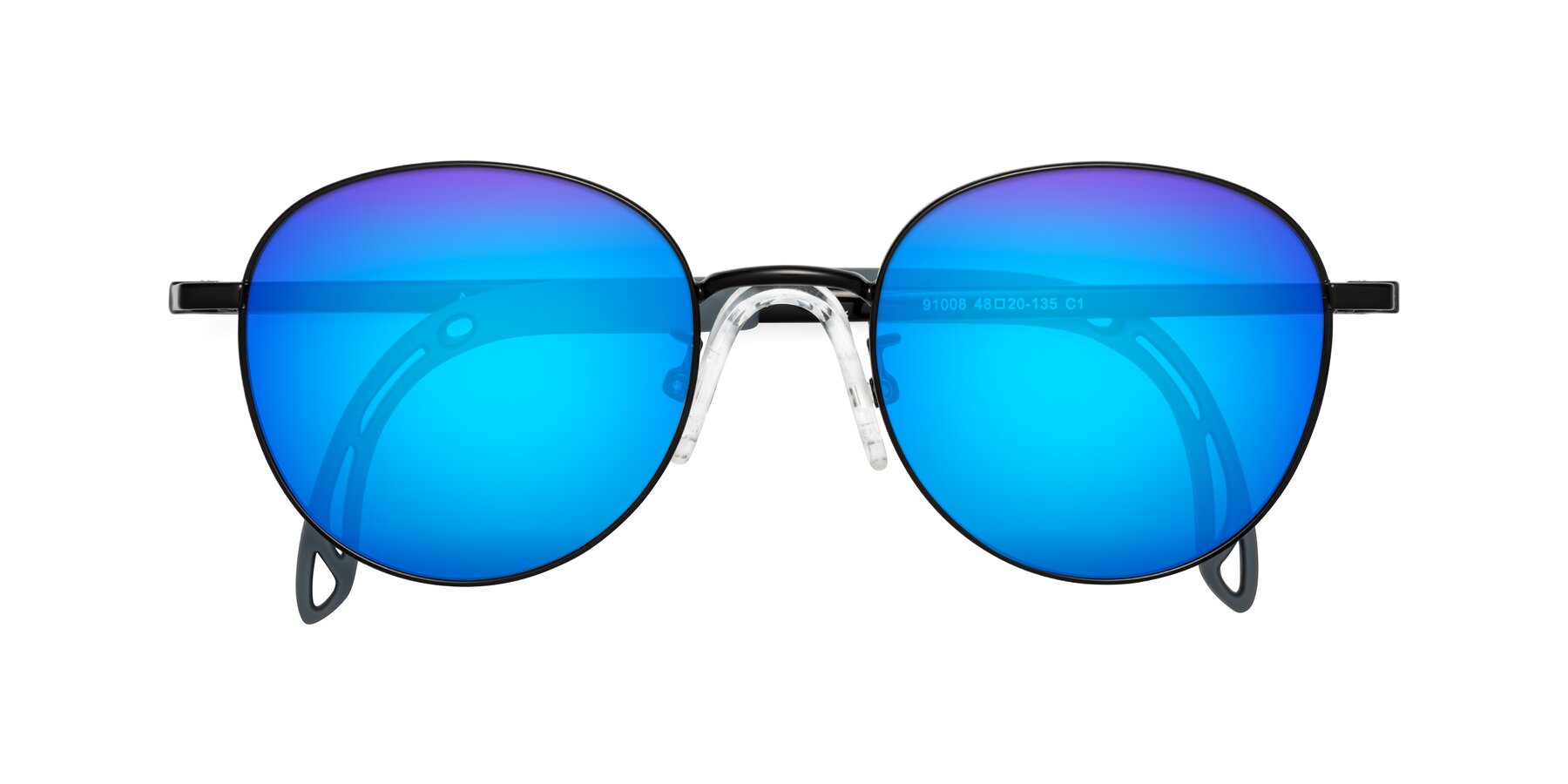 Folded Front of Ann in Ninja Black with Blue Mirrored Lenses