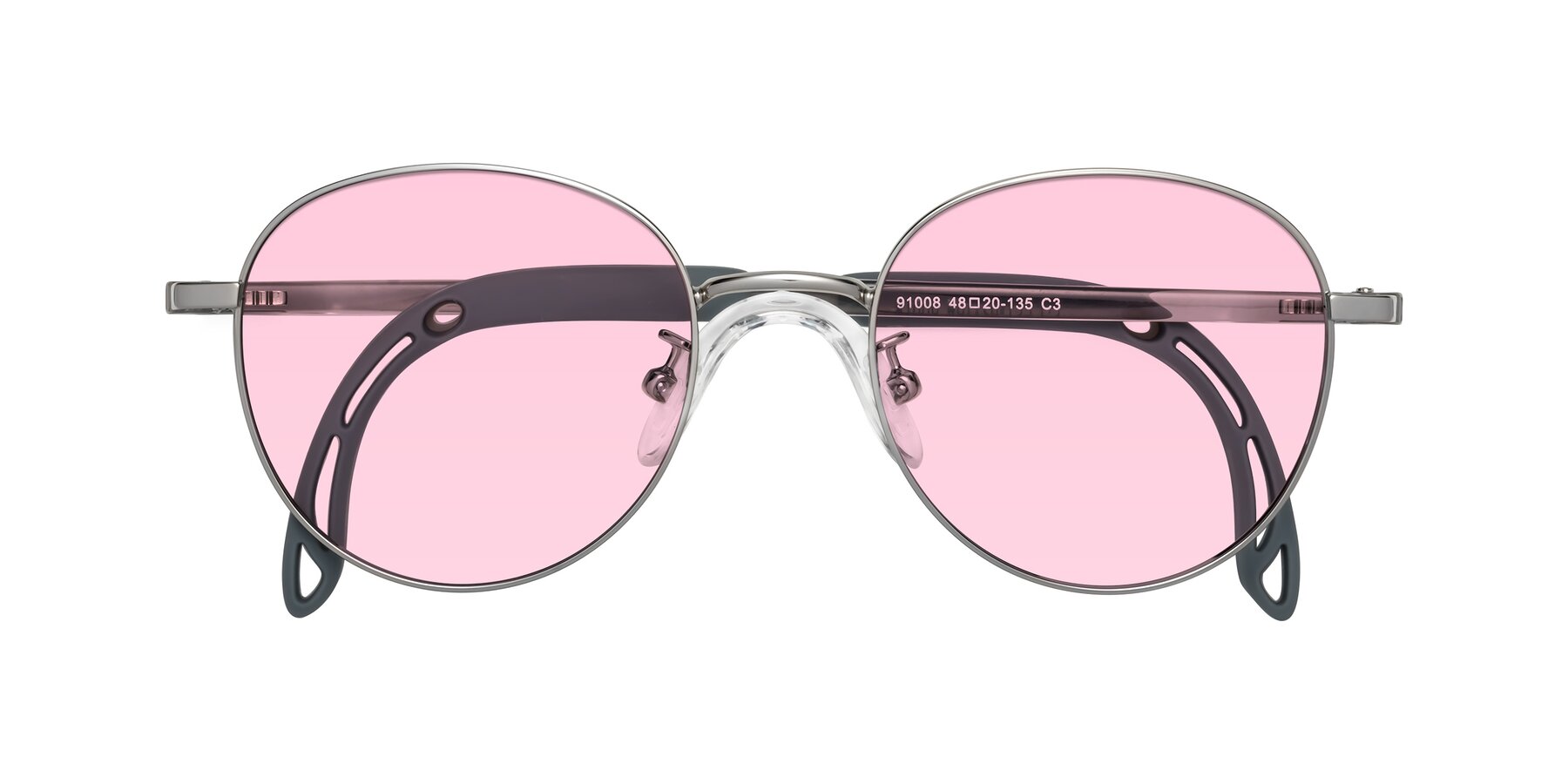 Folded Front of Ann in Knight Silver with Light Pink Tinted Lenses