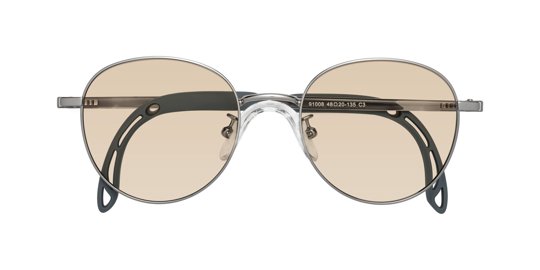 Folded Front of Ann in Knight Silver with Light Brown Tinted Lenses