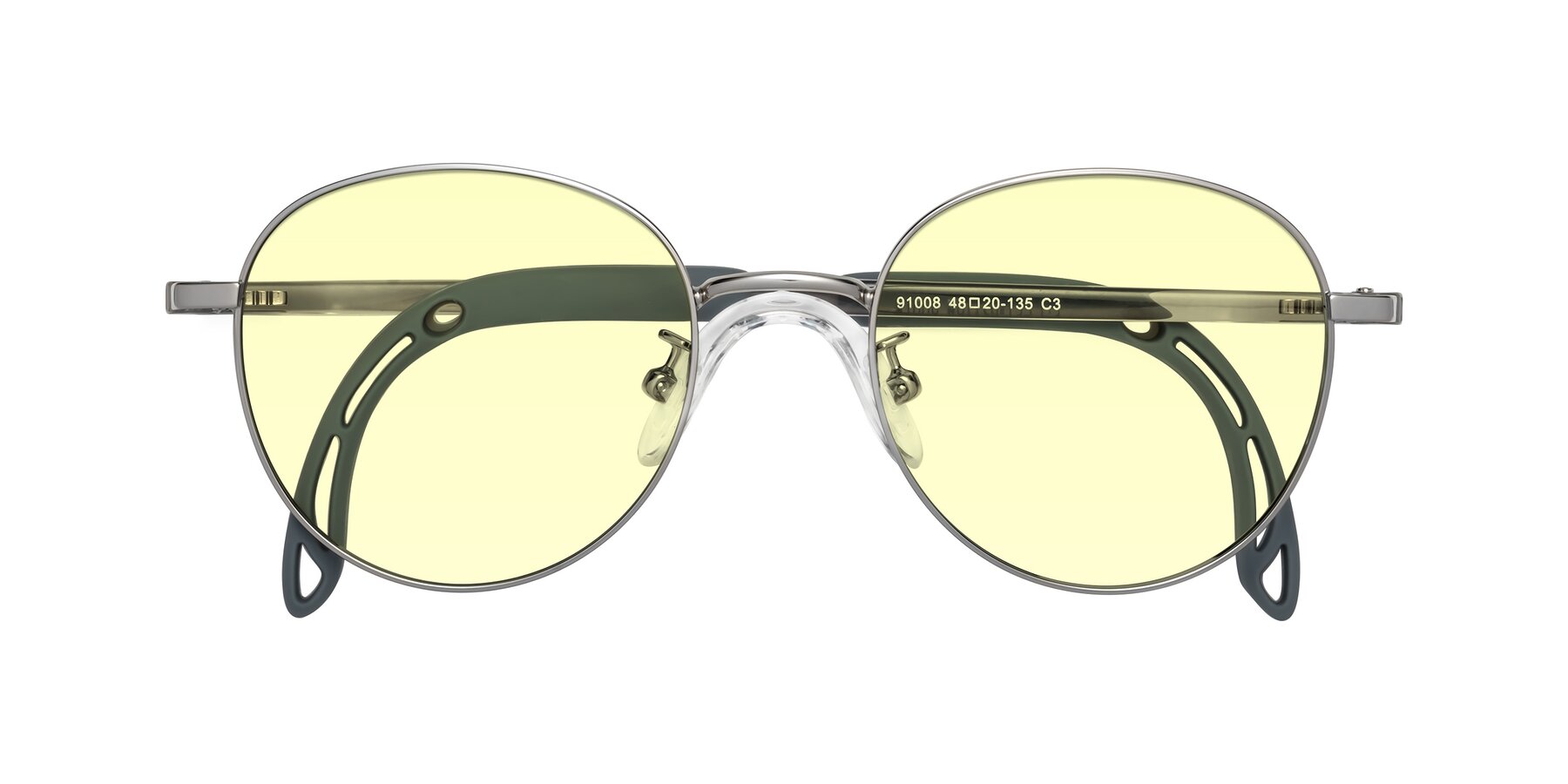 Folded Front of Ann in Knight Silver with Light Yellow Tinted Lenses