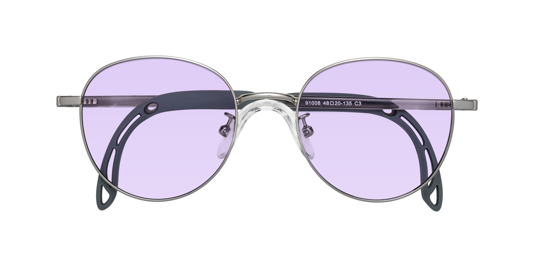 Folded Front of Ann in Knight Silver with Light Purple Tinted Lenses