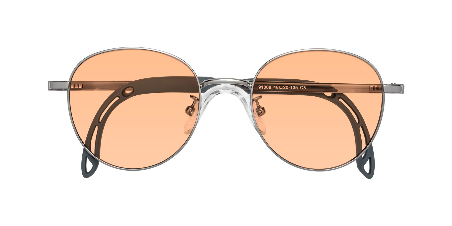 Folded Front of Ann in Knight Silver with Light Orange Tinted Lenses