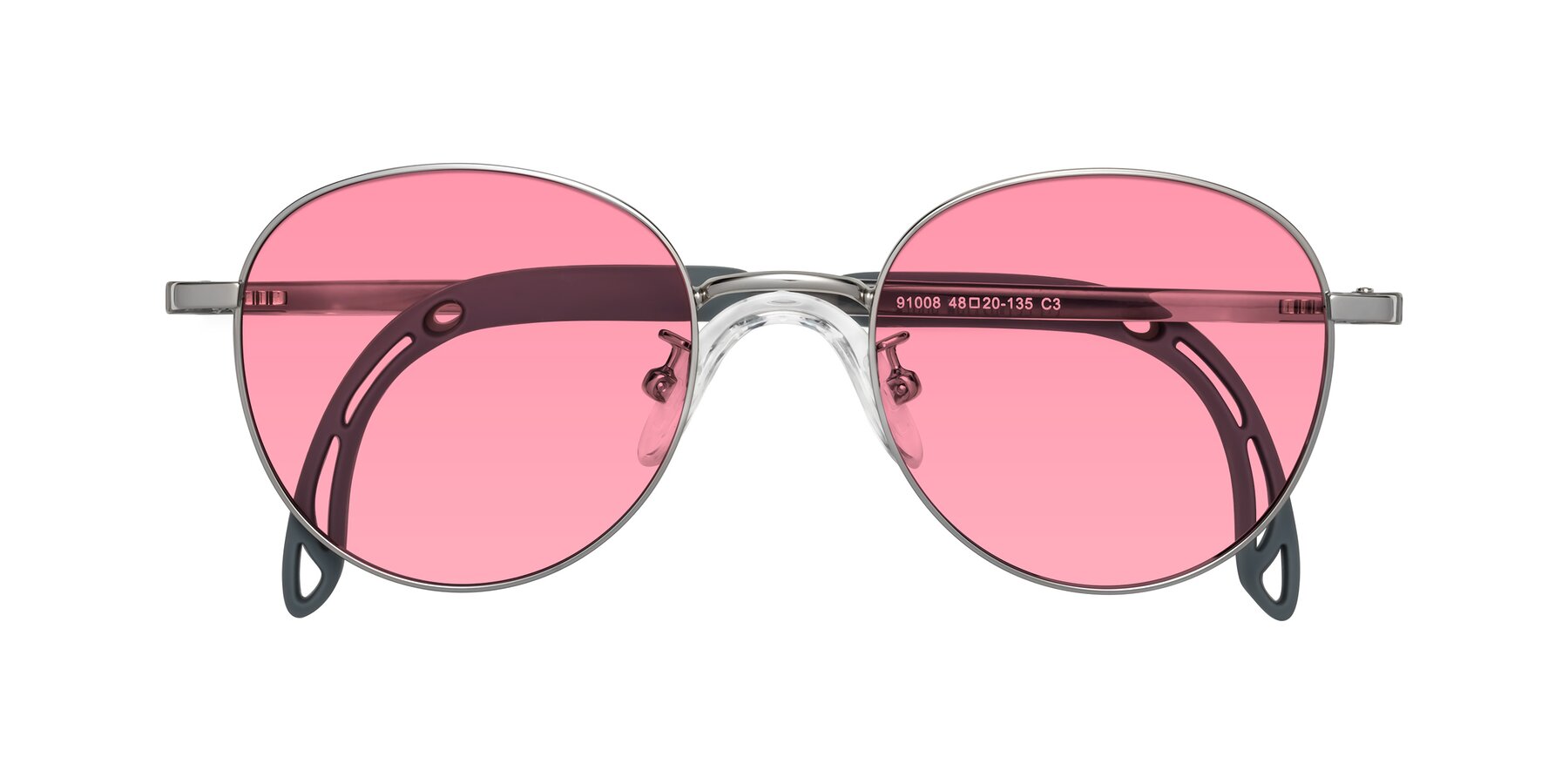 Folded Front of Ann in Knight Silver with Pink Tinted Lenses