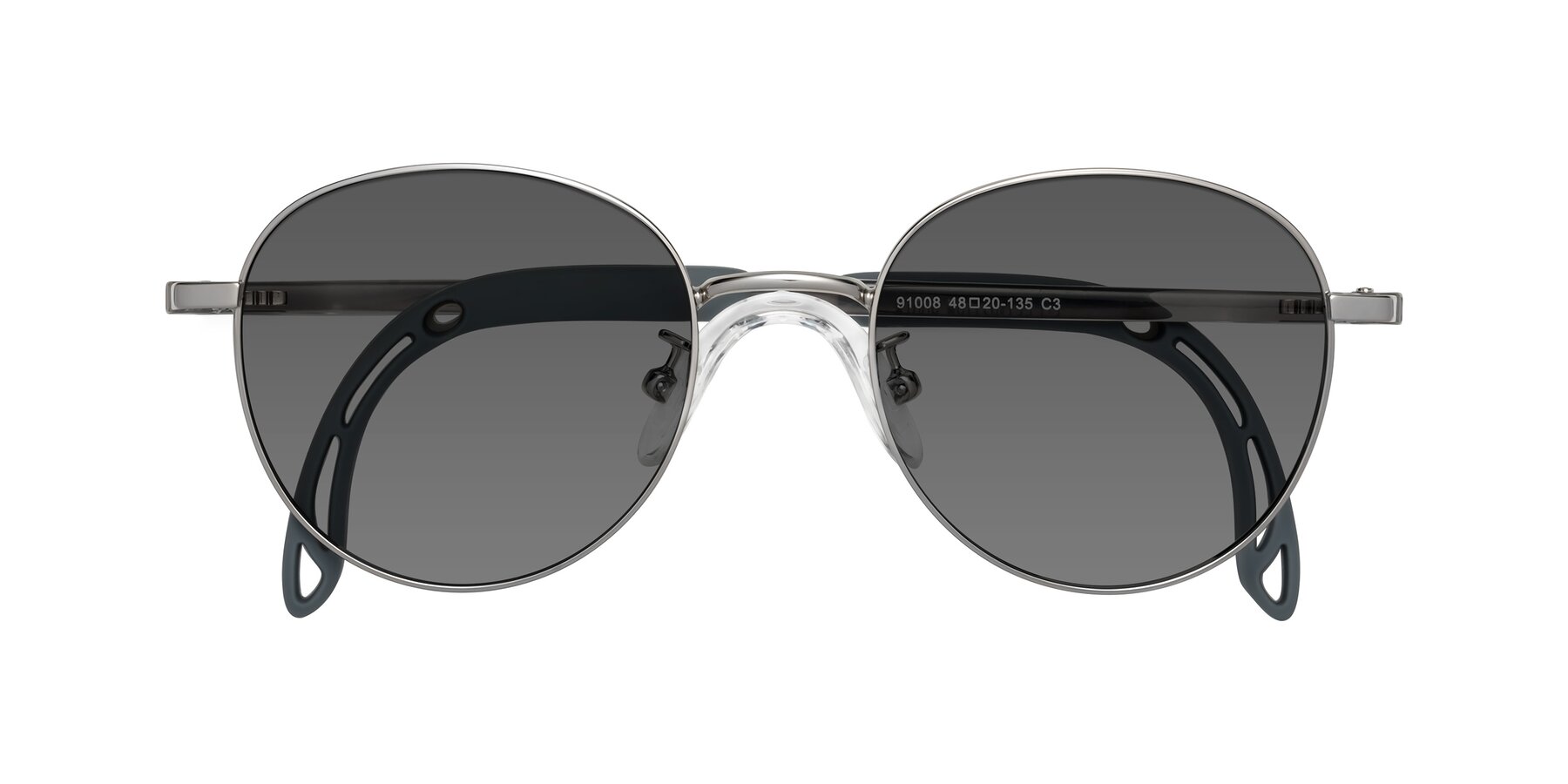 Folded Front of Ann in Knight Silver with Medium Gray Tinted Lenses