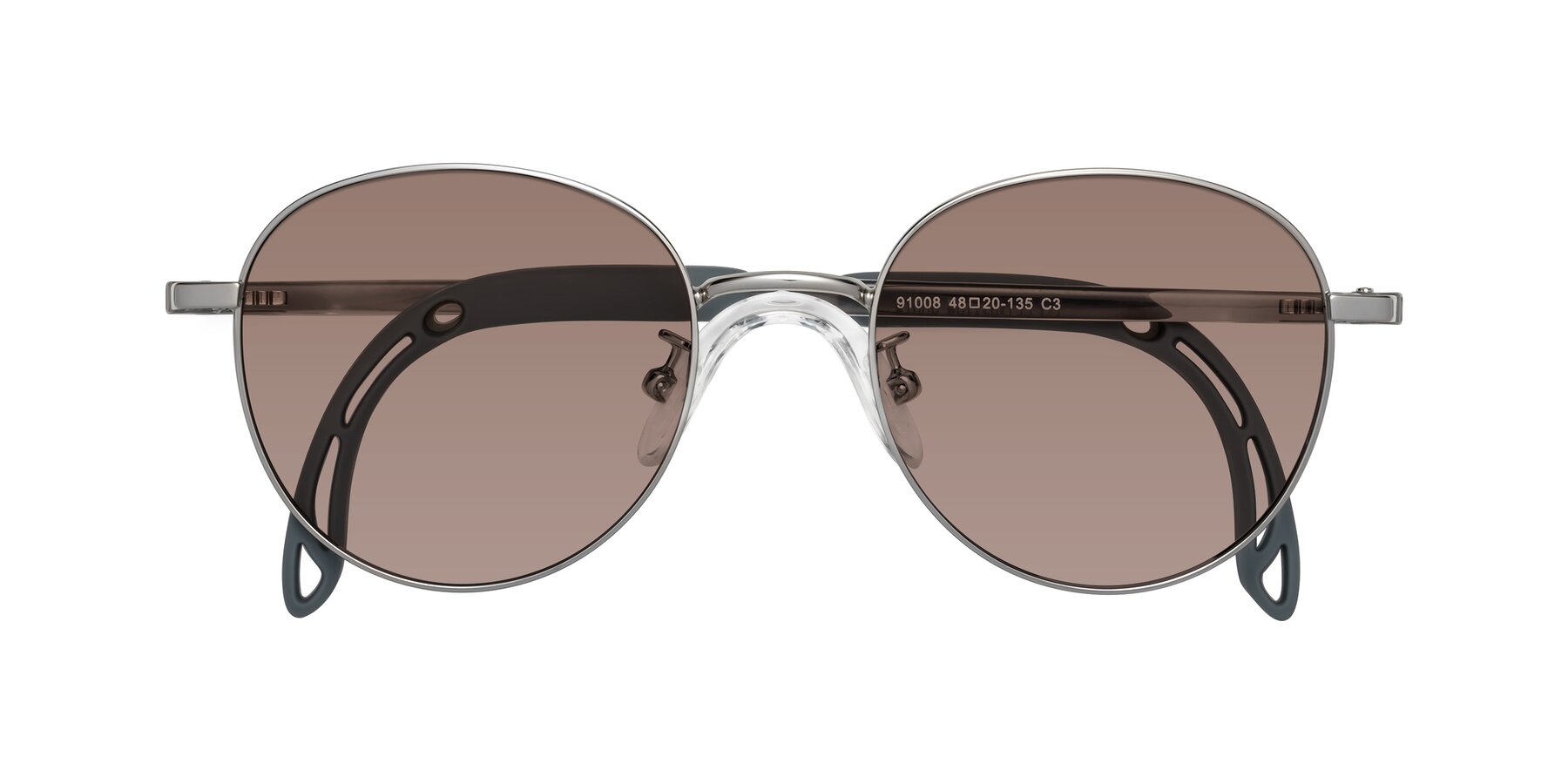 Folded Front of Ann in Knight Silver with Medium Brown Tinted Lenses