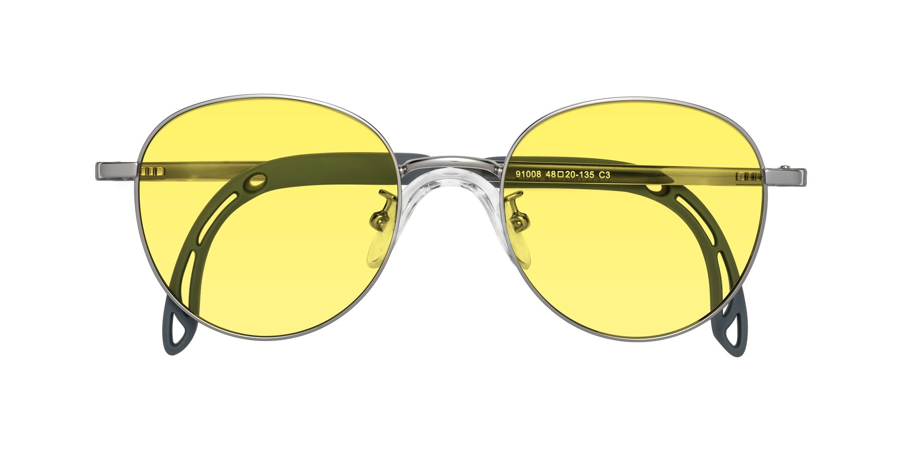 Folded Front of Ann in Knight Silver with Medium Yellow Tinted Lenses