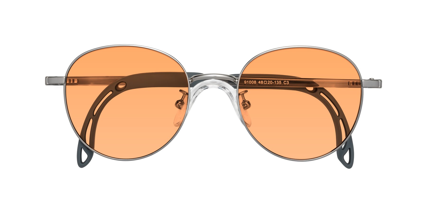 Folded Front of Ann in Knight Silver with Medium Orange Tinted Lenses