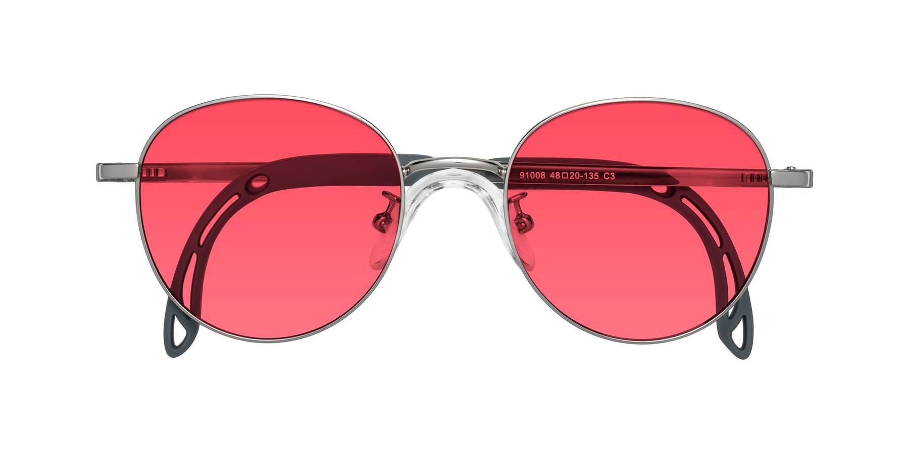 Folded Front of Ann in Knight Silver with Red Tinted Lenses