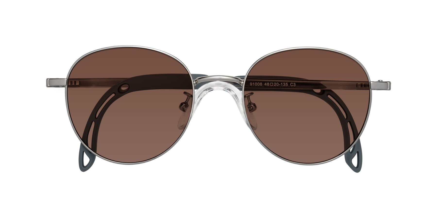 Folded Front of Ann in Knight Silver with Brown Tinted Lenses