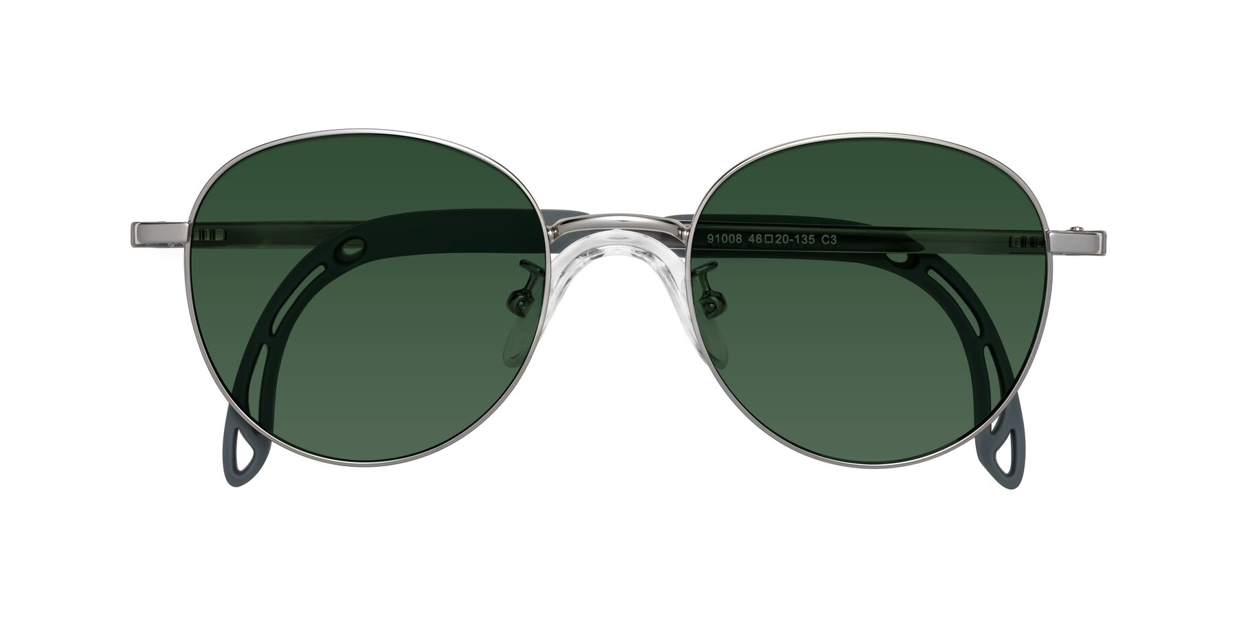 Folded Front of Ann in Knight Silver with Green Tinted Lenses