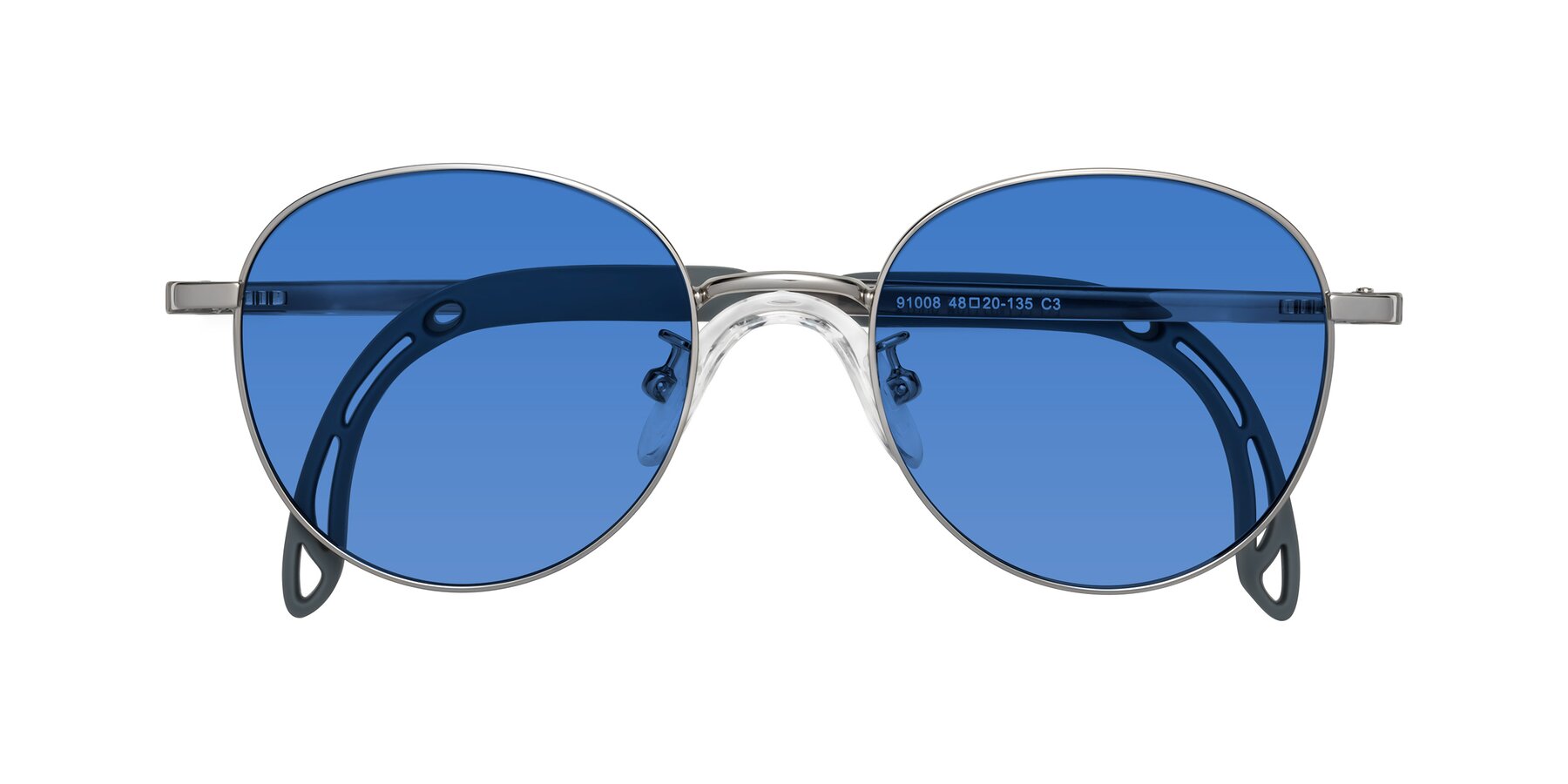 Folded Front of Ann in Knight Silver with Blue Tinted Lenses