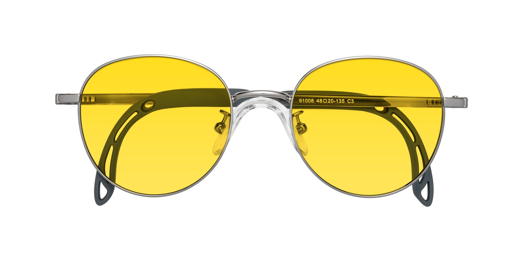 Folded Front of Ann in Knight Silver with Yellow Tinted Lenses