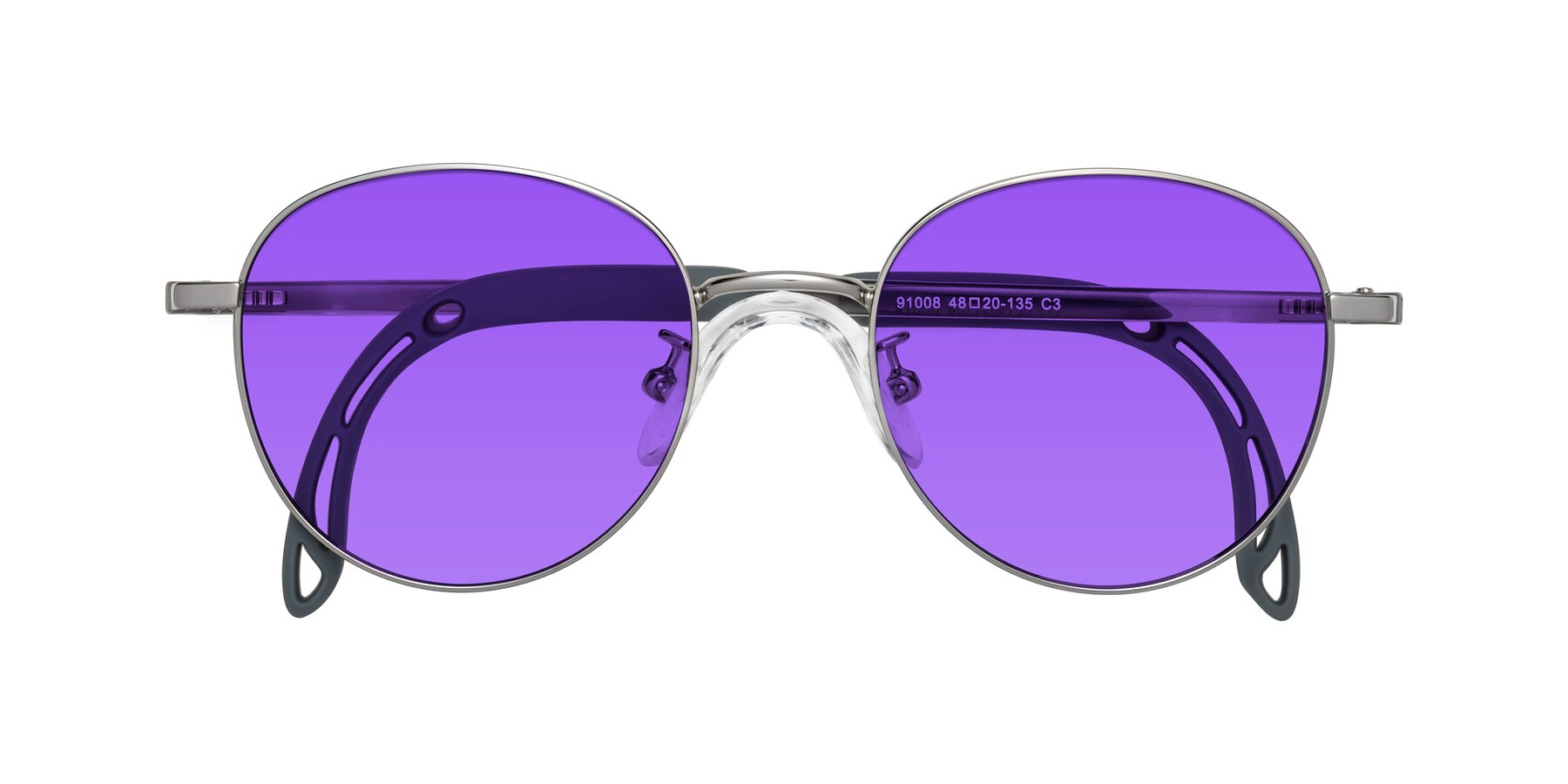 Folded Front of Ann in Knight Silver with Purple Tinted Lenses