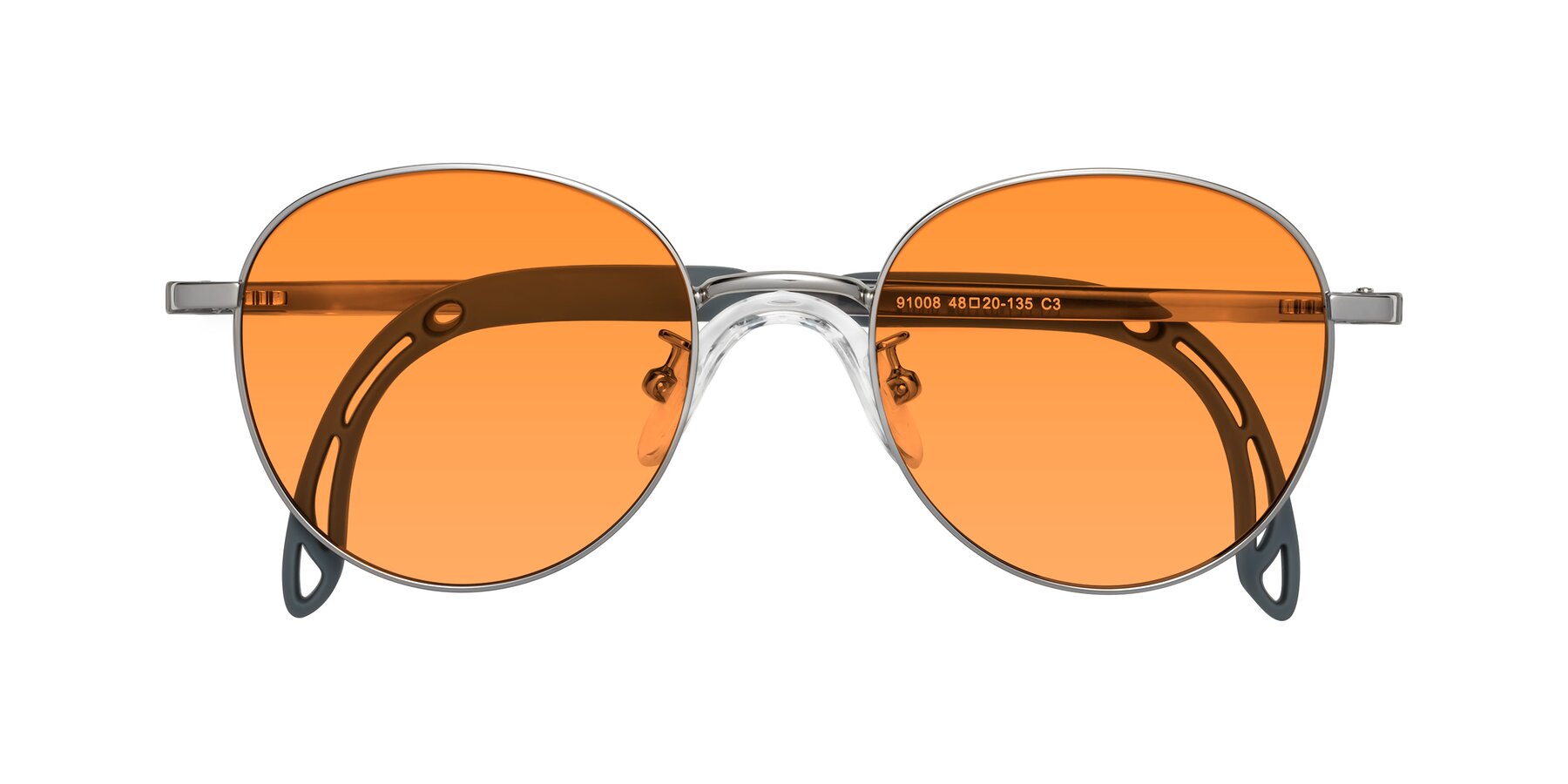 Folded Front of Ann in Knight Silver with Orange Tinted Lenses