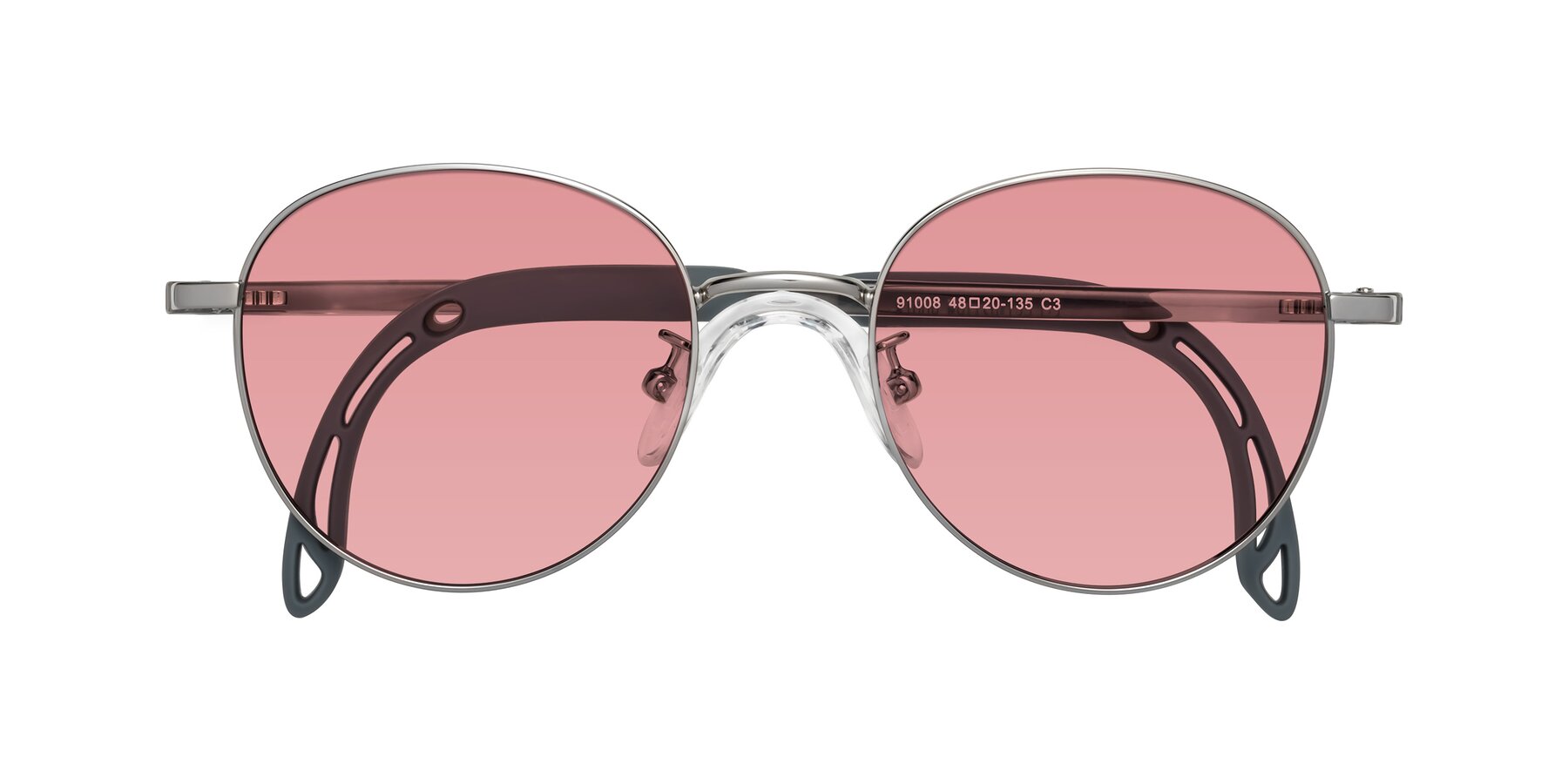 Folded Front of Ann in Knight Silver with Medium Garnet Tinted Lenses