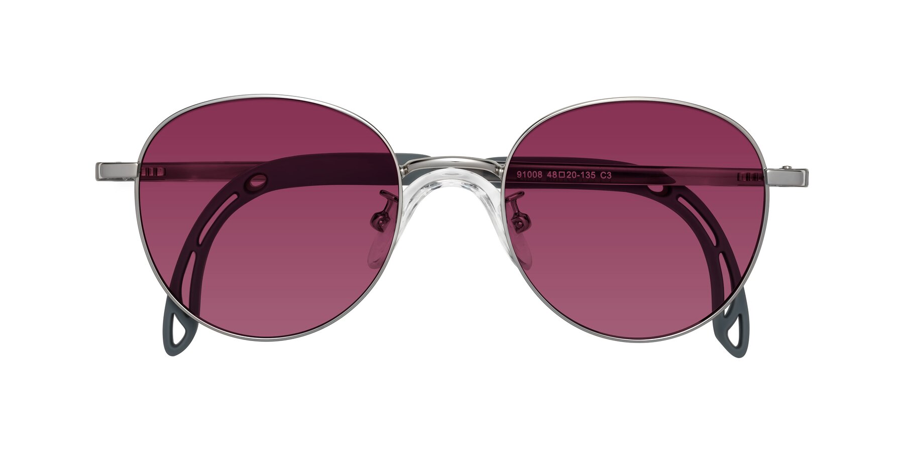 Folded Front of Ann in Knight Silver with Wine Tinted Lenses