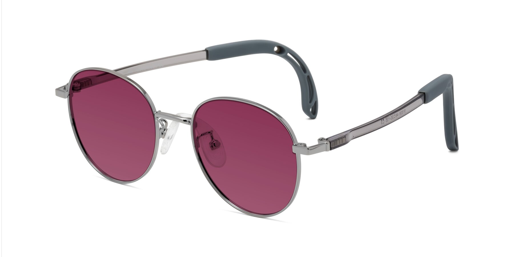 Angle of Ann in Knight Silver with Wine Tinted Lenses