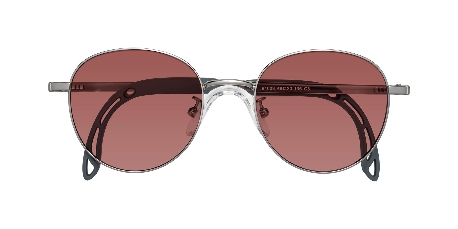 Folded Front of Ann in Knight Silver with Garnet Tinted Lenses