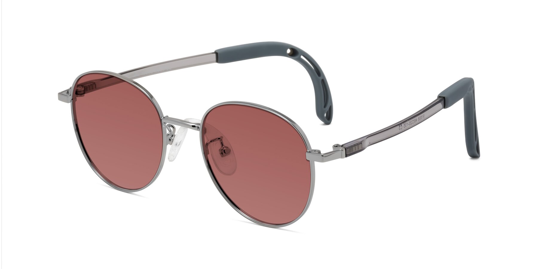 Angle of Ann in Knight Silver with Garnet Tinted Lenses