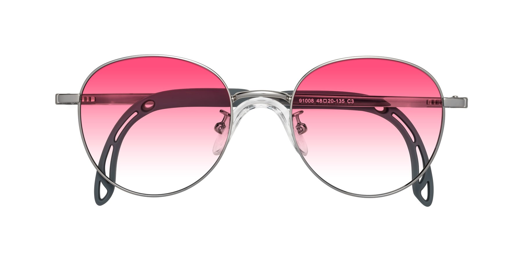 Folded Front of Ann in Knight Silver with Pink Gradient Lenses