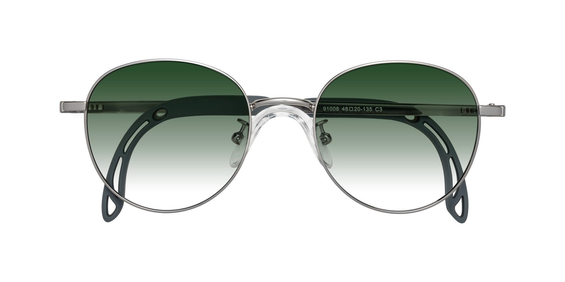 Folded Front of Ann in Knight Silver with Green Gradient Lenses