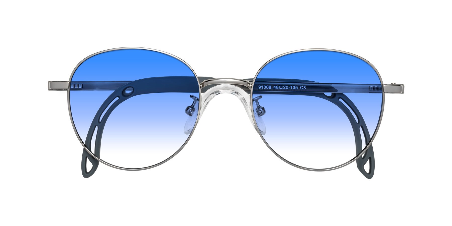 Folded Front of Ann in Knight Silver with Blue Gradient Lenses