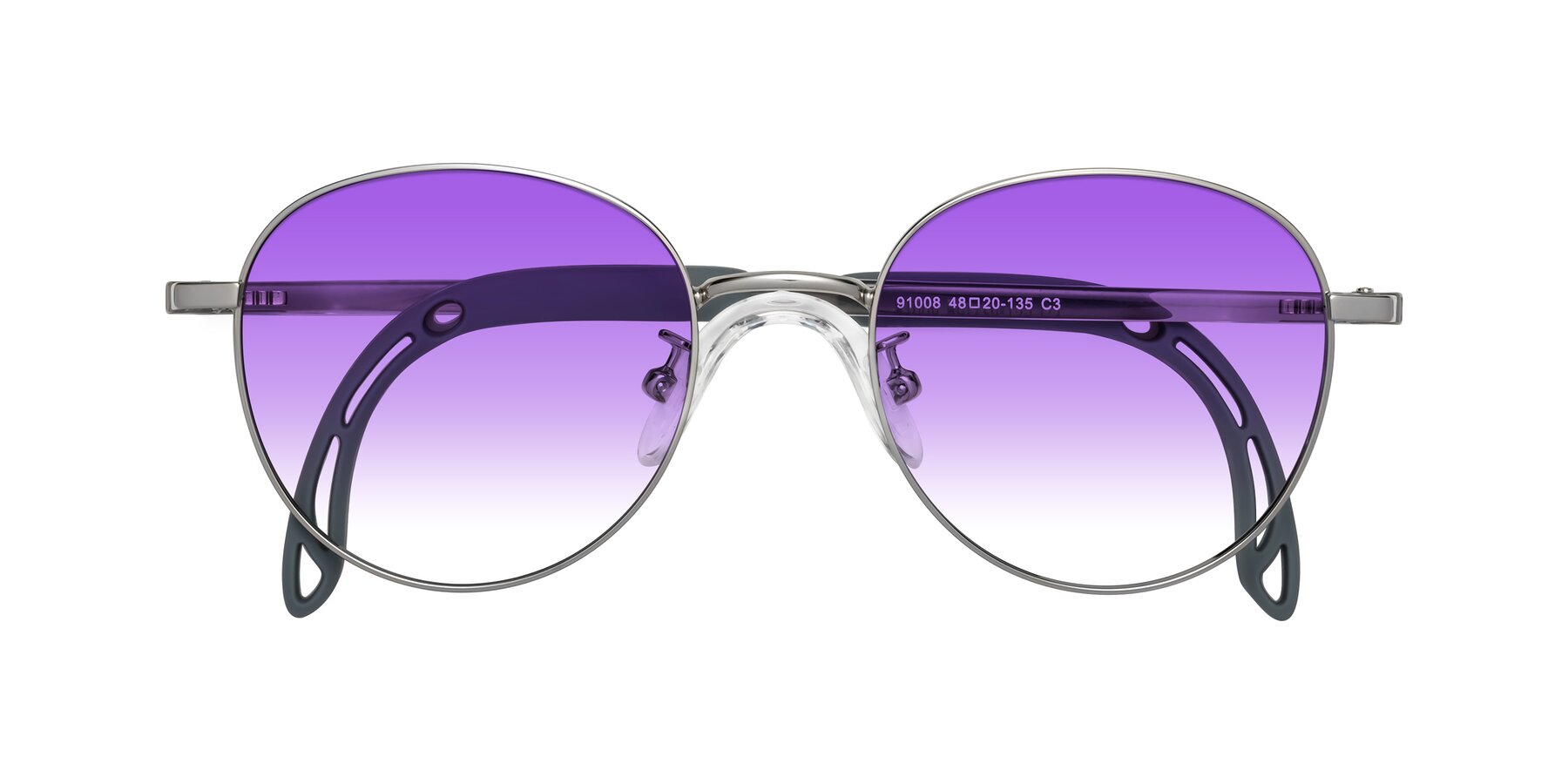 Folded Front of Ann in Knight Silver with Purple Gradient Lenses